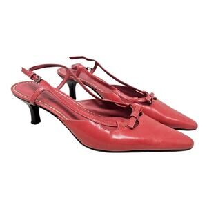 Vintage Y2K Talbots 9.5 Bubblegum Pink Leather Mule Bow Heel Preppy Coquette